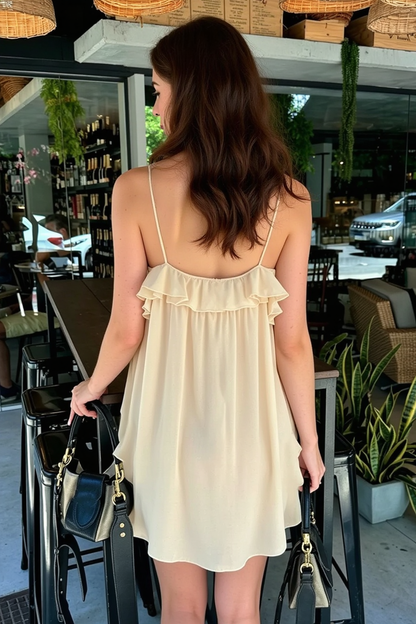 Solid Chiffon Ruffle Tie Asymmetrical Slip Dress