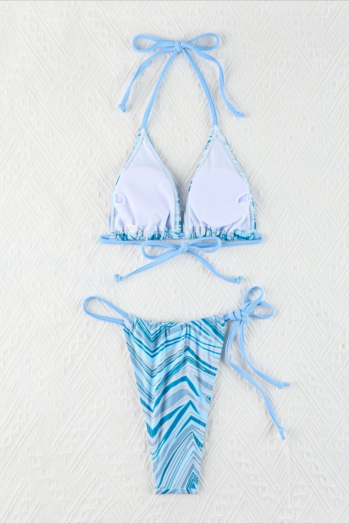 Retro Striped Halter Tie String Triangle Bikini Set