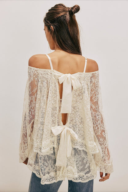 Elegant Off Shoulder Lace Overlay Blouse