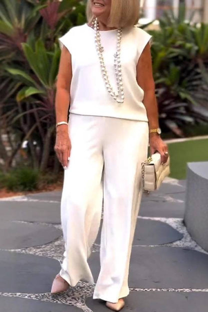 Sleeveless Round Neck Wide-Leg Pants Set