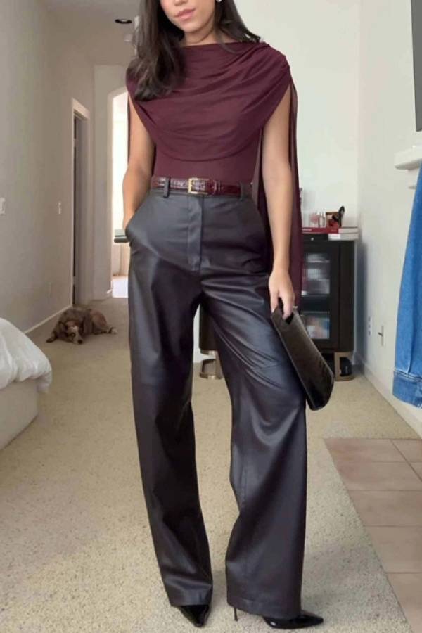 Elegant Draped Cape-Sleeve Top