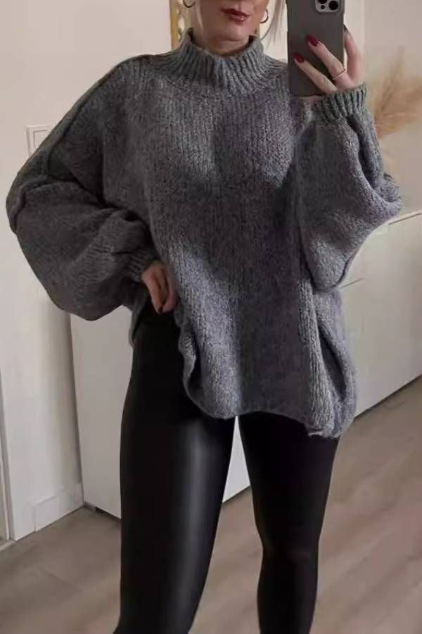 Lantern sleeve turtleneck loose sweater