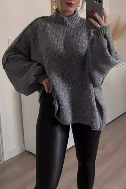 Lantern sleeve turtleneck loose sweater
