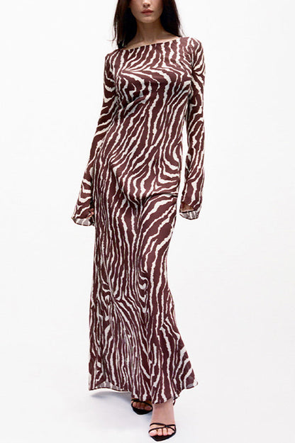 Floral Print Scoop Neck Bell Sleeve Bias Cut Maxi Dress
