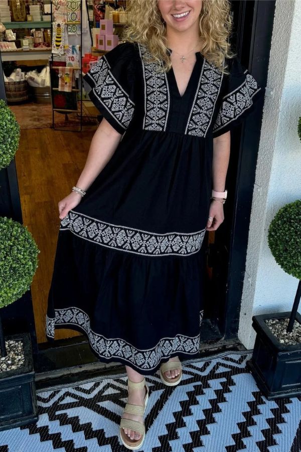 Women's V-Neck Boho Maxi Dress