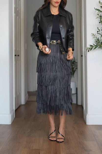 Faux-leather jacket with pockets