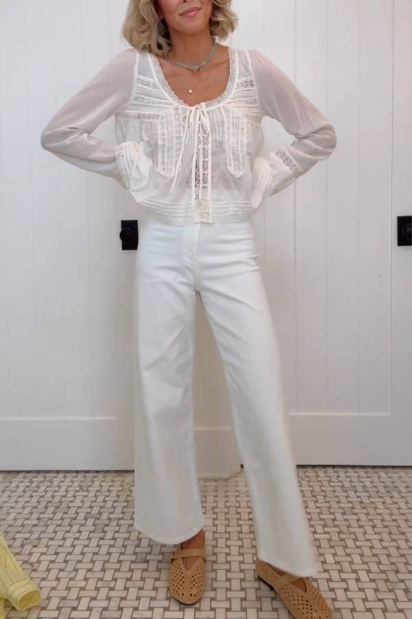 Romantic Lace Tie Sheer Chiffon Top