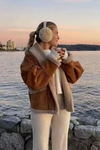 Vintage Wool Blend Shearling Collar Coat