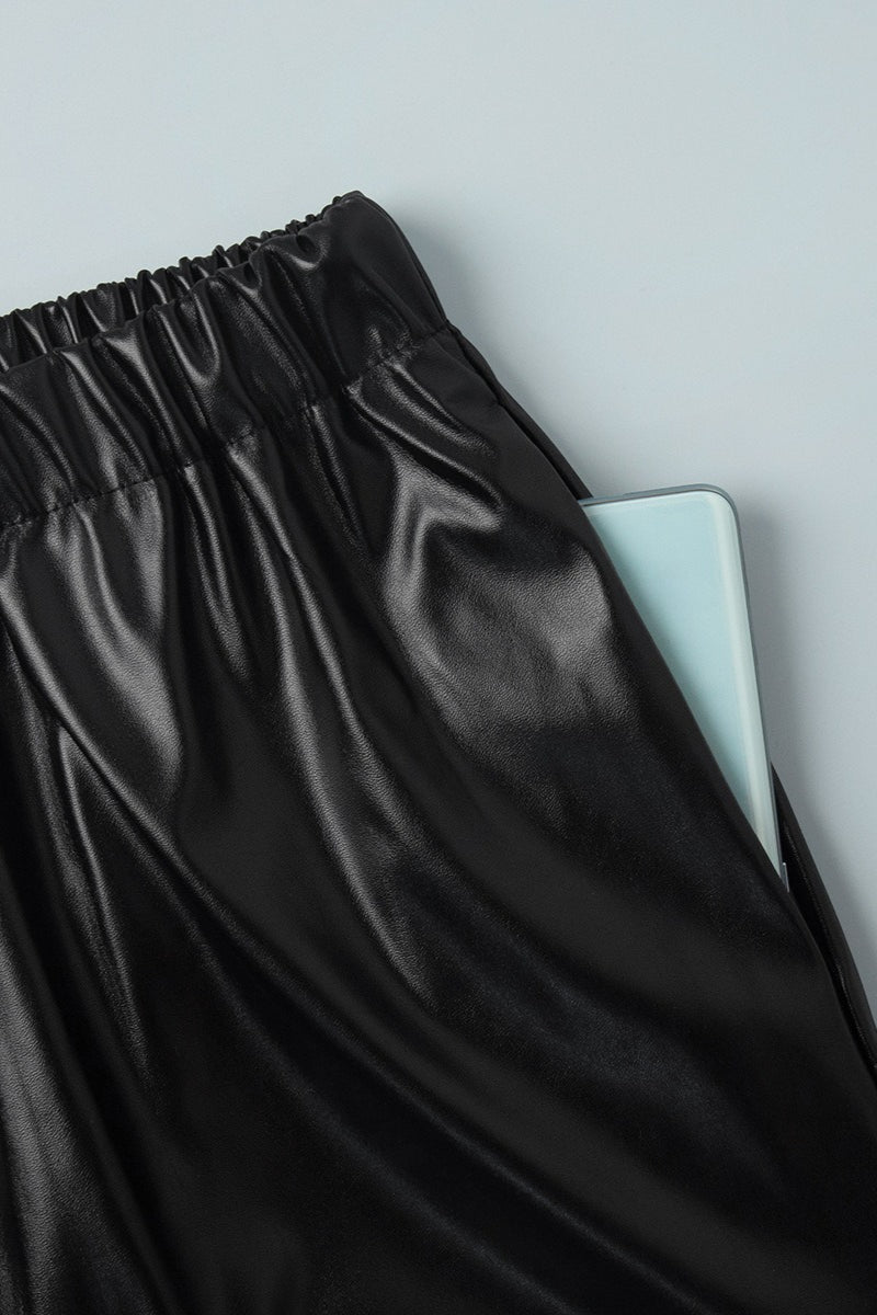 Drawstring Cuff PU Leather Relaxed Pants