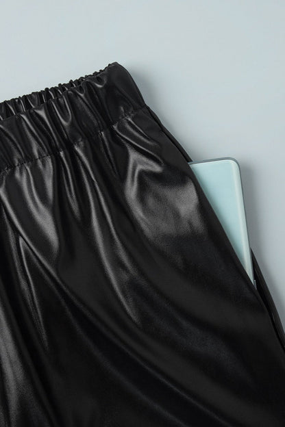 Drawstring Cuff PU Leather Relaxed Pants