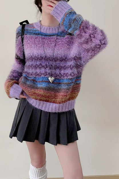 Gradient Color Long Sleeve Knit Sweater