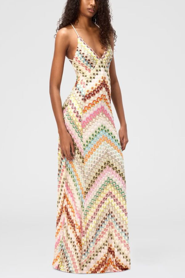 Playful Colorful Knitted Sexy Tube Top and Elegant Back Slit Midi Skirt Set