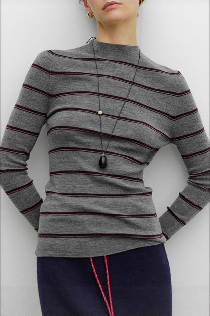 Seamless Stripe Mock Neck Knit Top