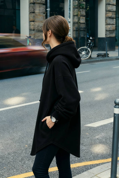 Pullover Loose Hoodie Casual - Drawstring Oversized - Women's Long Solid Sweatshirt Autumn Arm Streetwear