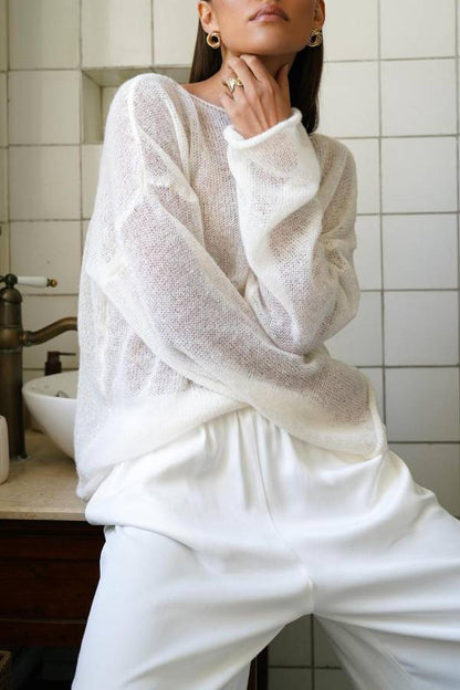 Lazy‑Style Sheer Hollow Out Loose Knit Cover‑Up Top