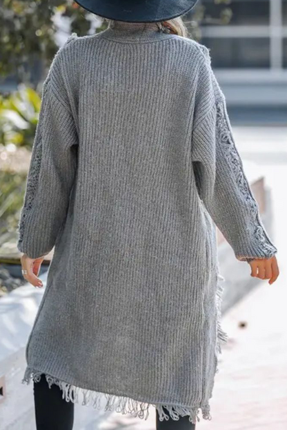Casual Fringed Trim Weave Cardigan Collar Outerwear