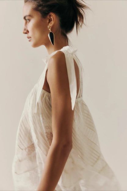 Mesh Tie Strap Sleeveless Loose Fit Tank Top