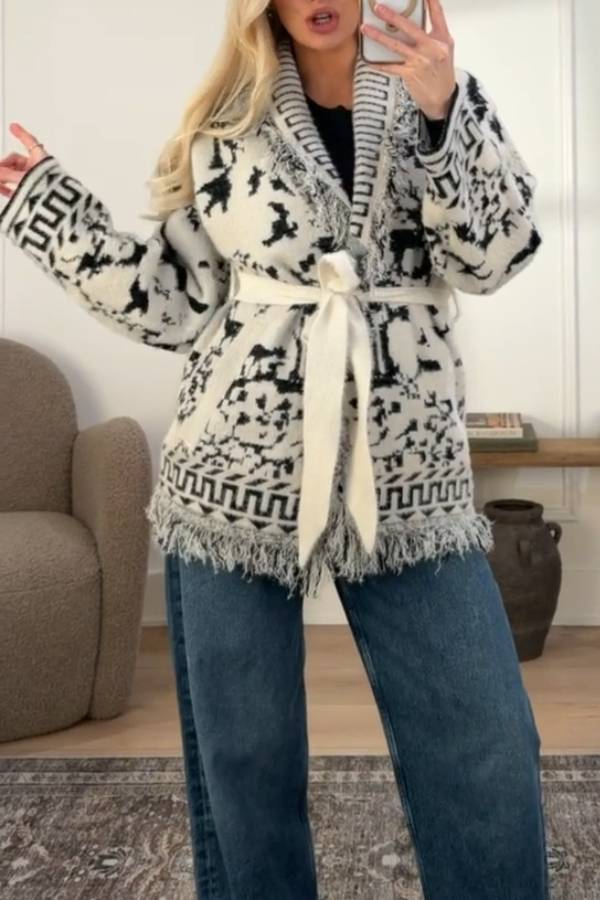 NVLT Knit Fringe Cardigan Sweater