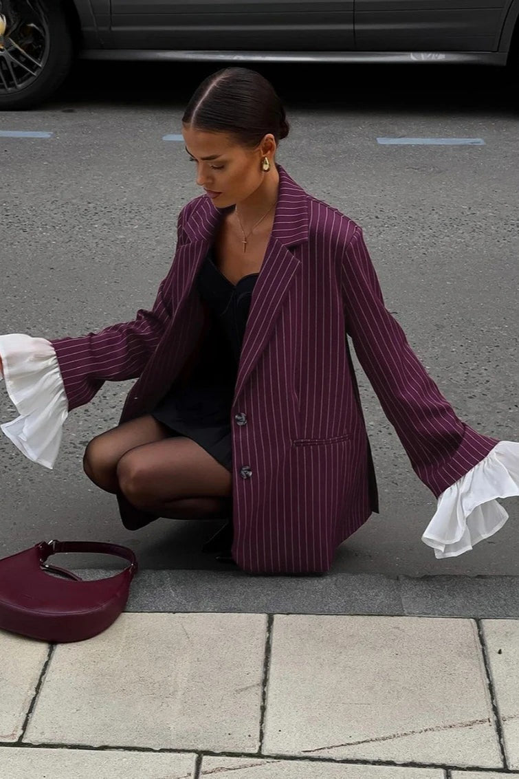 Elegant Long Sleeve Stripe Blazer