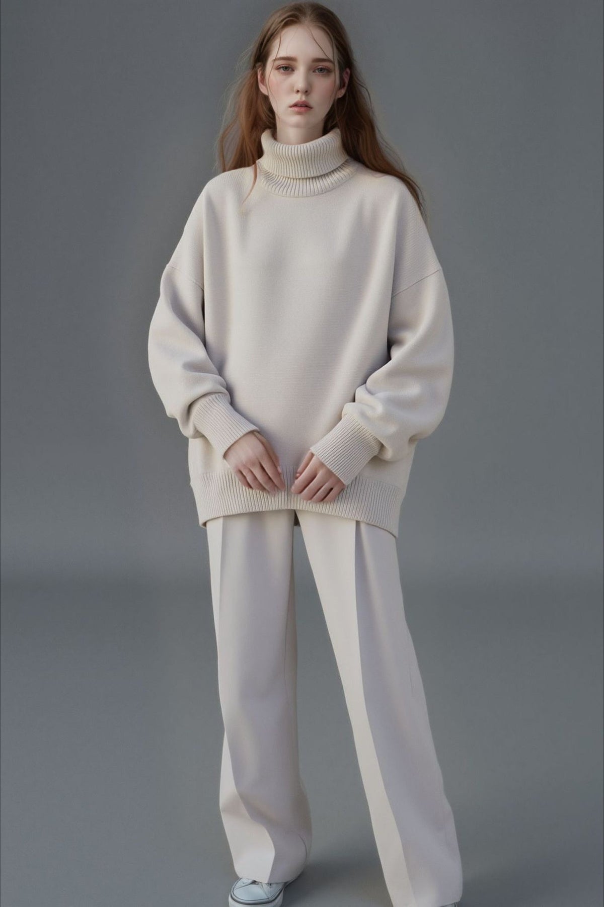Solid High Neck Loose Knit Sweater