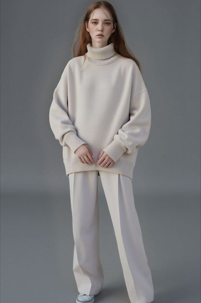Solid High Neck Loose Knit Sweater