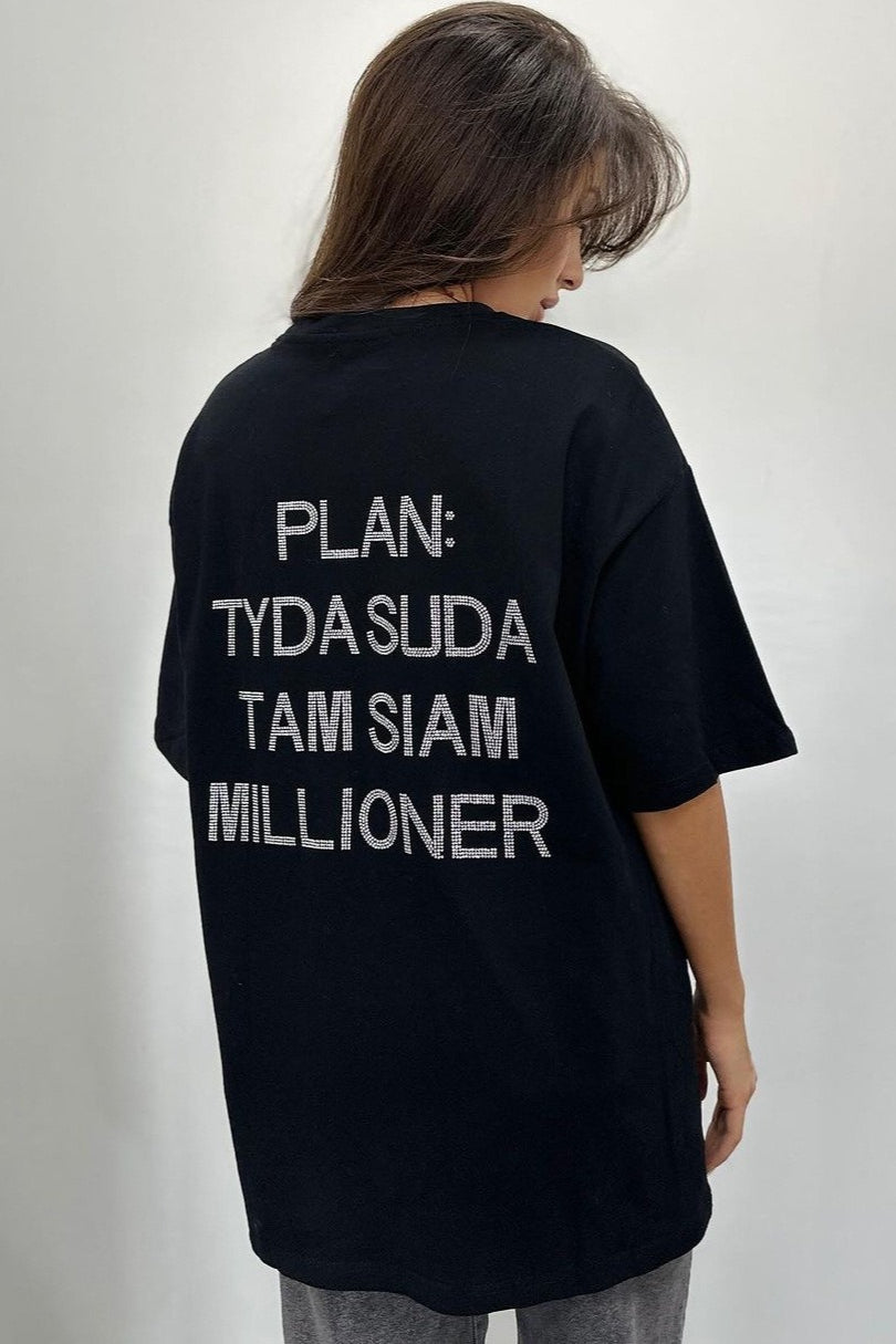 Rhinestone Letter Graphic Loose Fit Short Sleeve Tee