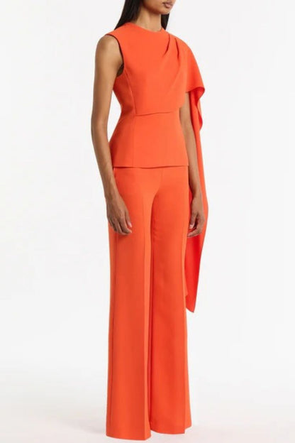 Perfect Balance Asymmetric Draped Cape Top and High Waist Flared Pants Set