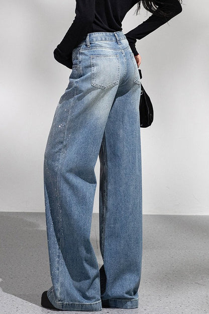 Sparkly Rhinestone Loose Wide Leg Jeans