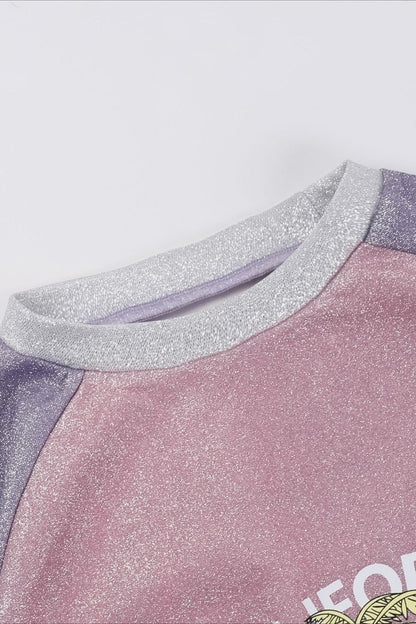 Pink Rhinestone Graphic Long Sleeve Sweatshirt