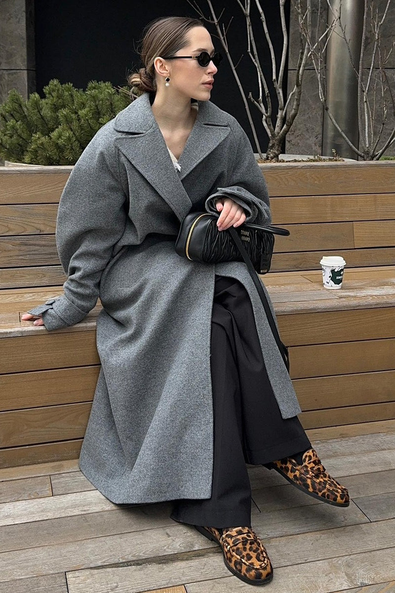 Long Belted Relaxed Overcoat