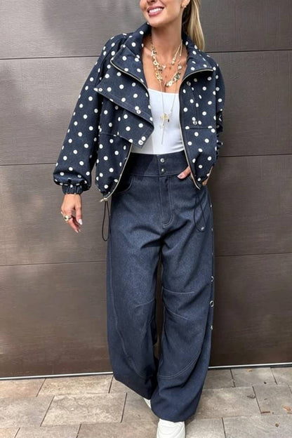 Kadence Denim Side Metal Hollow Ring Detail Pocket Lantern Pants