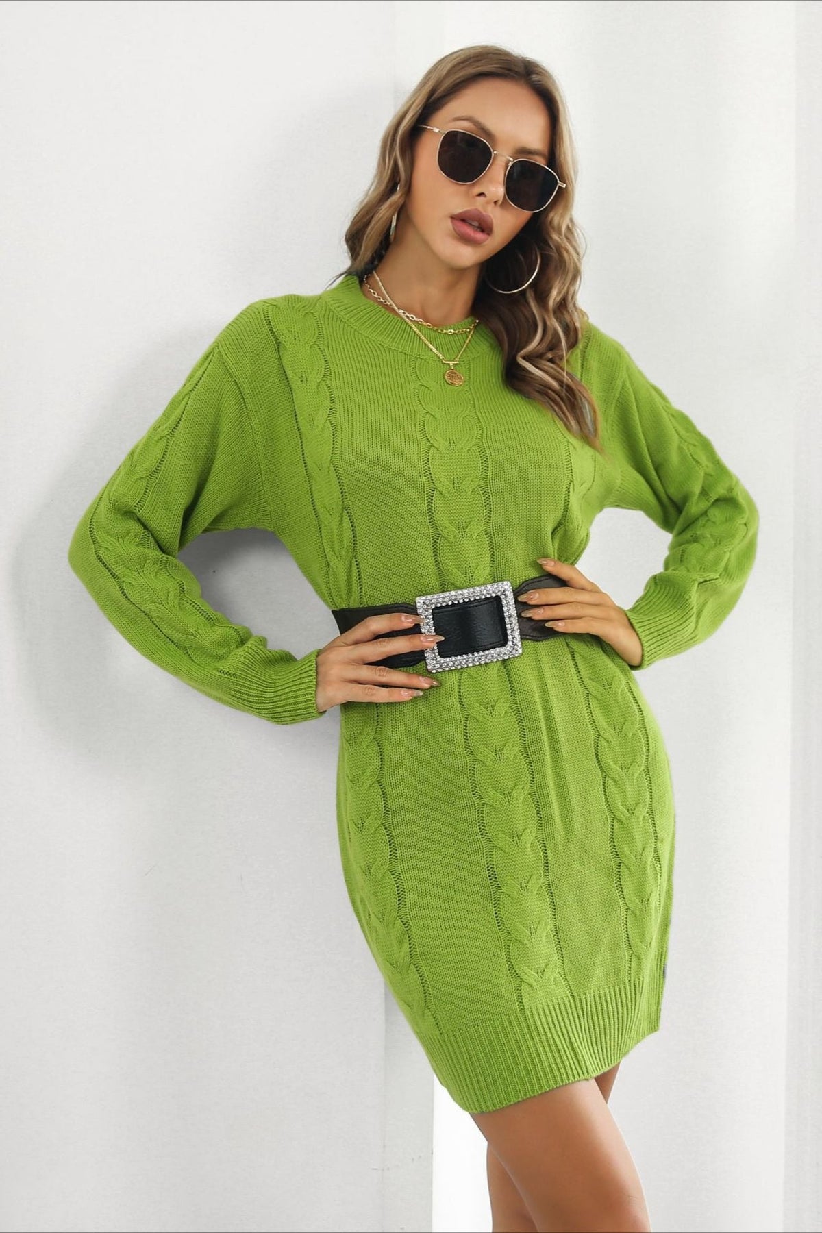 Loose Fit Cable Knit Sweater Dress
