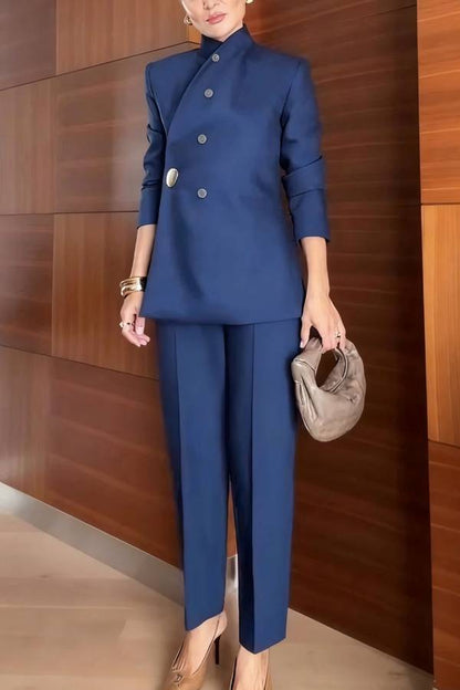 Exquisite and Fashionable Stand Lapel Neck Metal Button Long Sleeve Blazer