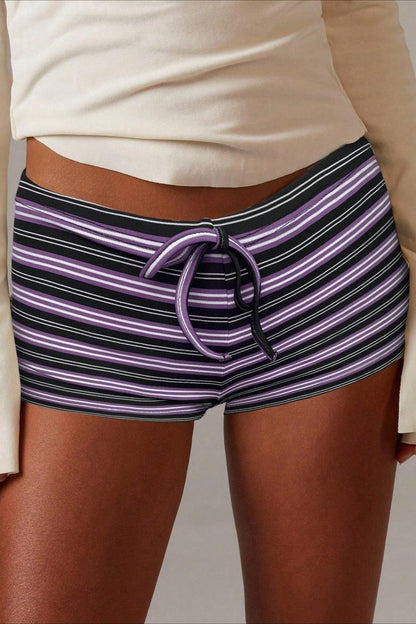 Striped Low Rise Tie Waist Slim Fit Casual Shorts