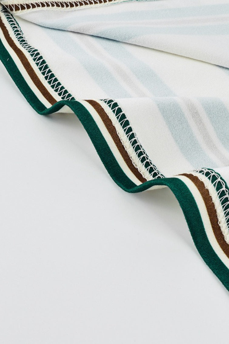 Striped Polo Collar Long Sleeve Tee