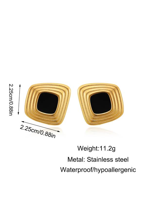 Geometric Layered Black Gold Earrings