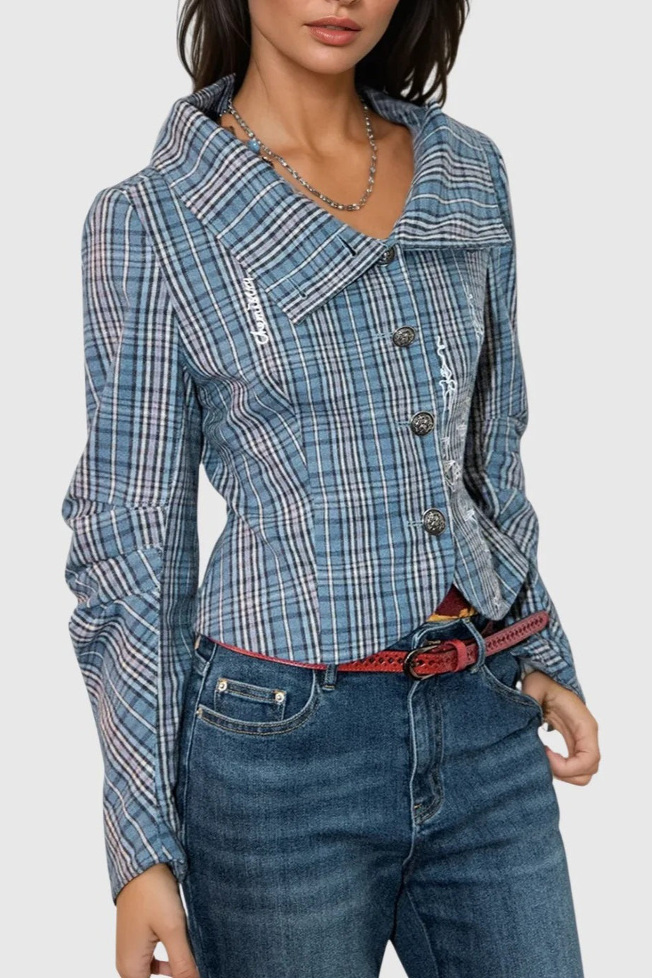 Single Breasted Plaid Print Blouse