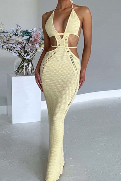 Sexy Low Cut Tie Back Maxi Vacation Dress