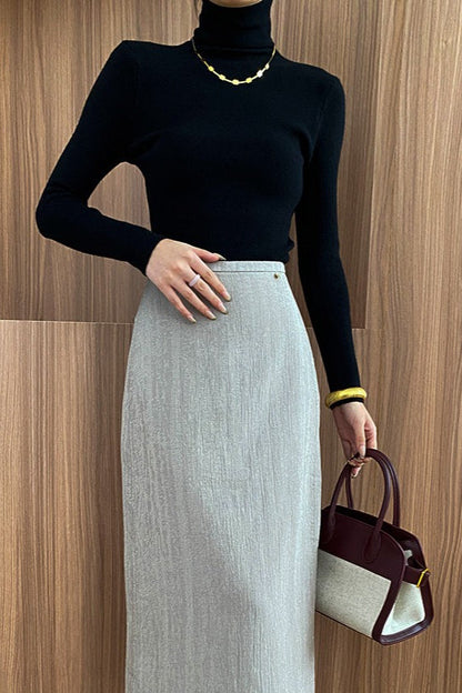 Stacked Neck Slim Fit Essential Knit Top