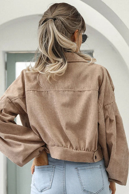 Corduroy Cropped Lantern Sleeve Jacket
