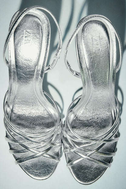 METALLIC EFFECT HEELED SANDALS