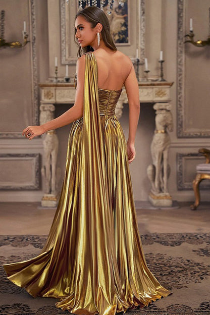 French Retro One Shoulder Backless Maxi Prom Dress