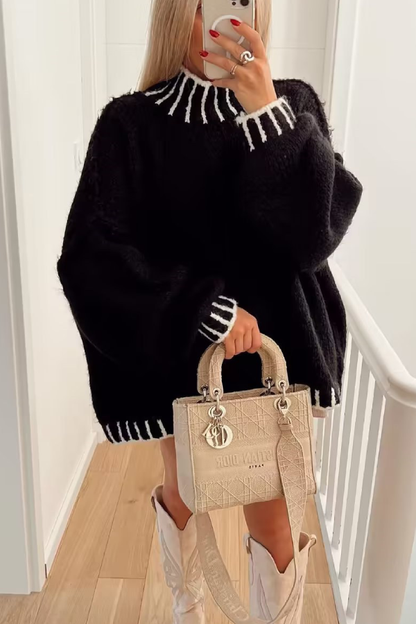 Loose and Slim Soft Long-sleeved Stitched Knit Sweater
