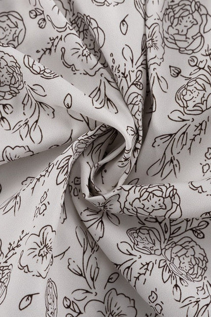 V Neck Long Sleeve High Waist A Line Floral Dress