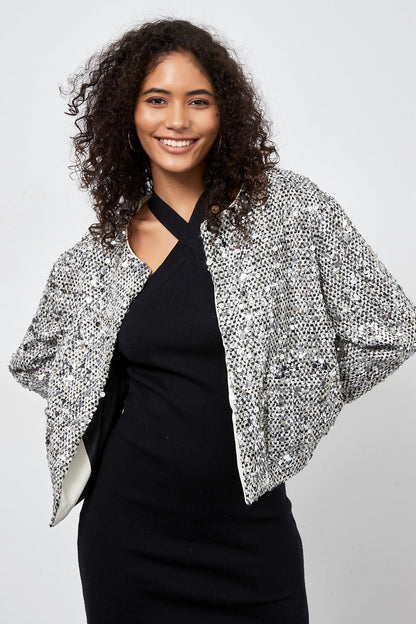 Sequin Crew Neck Long Sleeve Jacket