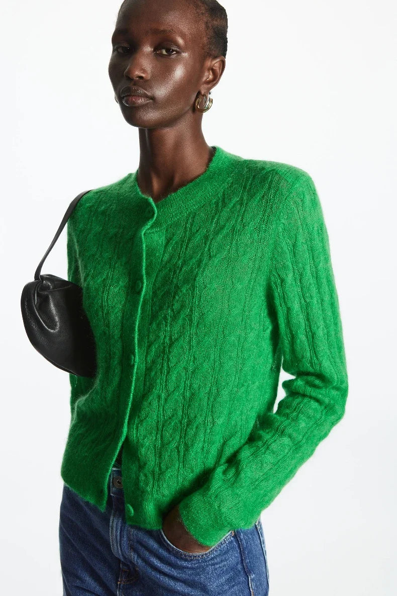 Mohair Blend Cable Knit Cardigan