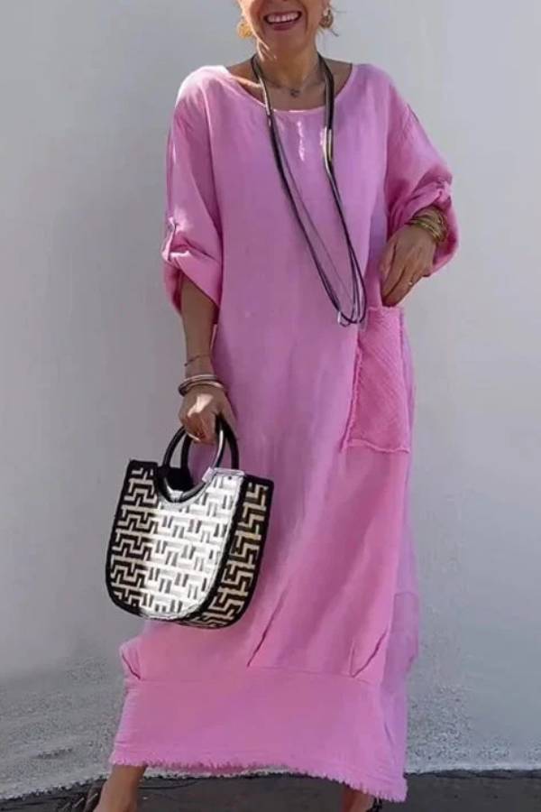 Cotton and Linen Patchwork Long Dress