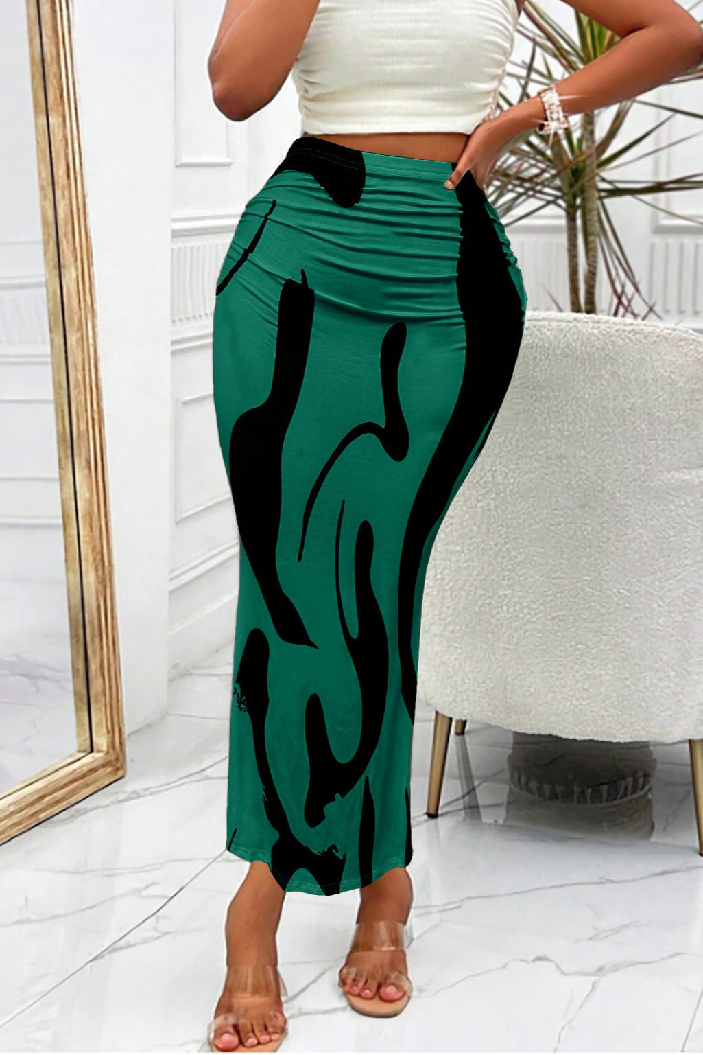 Zebra Print High Waist Bodycon Mermaid Maxi Skirt