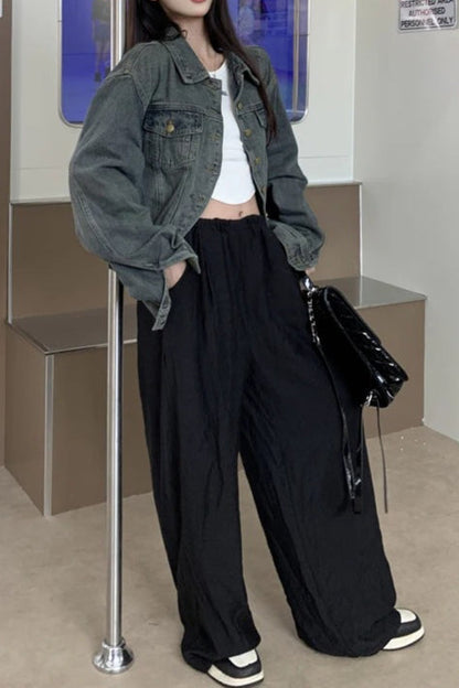 Cropped Solid Denim Jacket