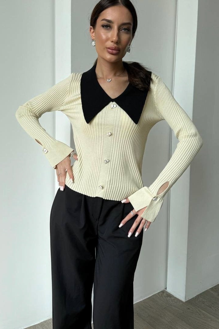 Color Block Polo Knit Sweater